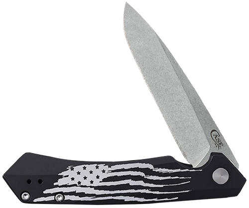 Case 10857 Kinzua  Folding Spear Point Plain Stonewashed S35VN SS Blade, Black Anodized w/US Flag Aluminum Handle