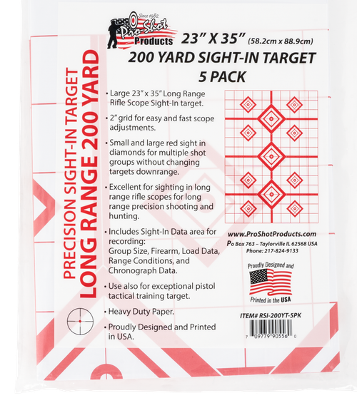 Pro-Shot RSI200YT5PK SplatterShot Sight-In Diamond Hanging Heavy Paper 200 yds 23" x 35" White/Red 5 Pack