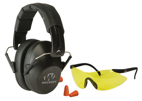 Walker's GWPFPM1GFP Pro Low Profile Passive Muff Combo Kit Includes Foam Ear Plugs, Low Profile 31 db Over the Head Passive Muff, Shooting Glasses w/Yellow Lens