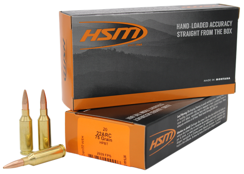 HSM 22ARC1N Varmint  22ARC 75gr Hollow Point Boat Tail 20 Per Box/25 Case