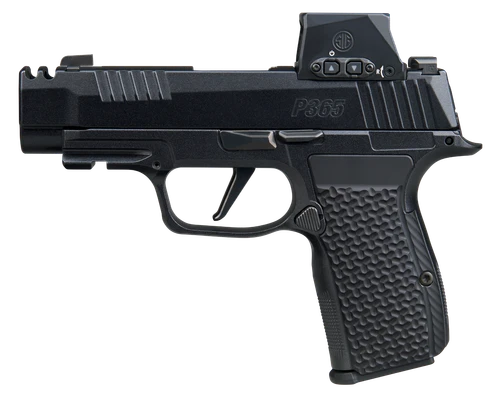 Sig Sauer  P365 AXG LUXE w/Optic Micro-Compact 380 ACP 12+1 3.10" Black Barrel, Black Pearlescent Cerakote Stainless Steel Integrated Compensator/Optic Ready/Serrated Slide, Black Frame w/Picatinny Ra