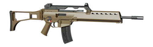 HK 81001322 G36  22 LR 10+1 18.13" Black Barrel w/Flash Suppressor, Flat Dark Earth Receiver w/Picatinny Rail, Flat Dark Earth Folding Synthetic Stock, Polymer Grip