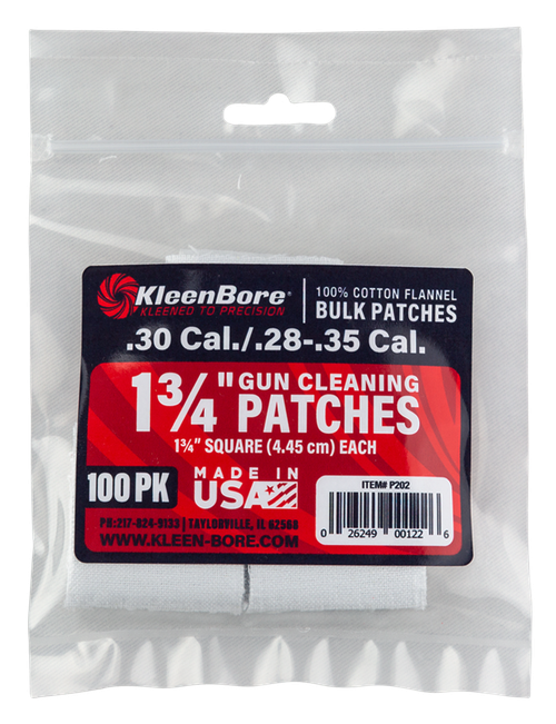 KleenBore P202 Super Shooter  .30/ .28 - .35 Cal 1.75" 100% Cotton Flannel 75 Per Pack