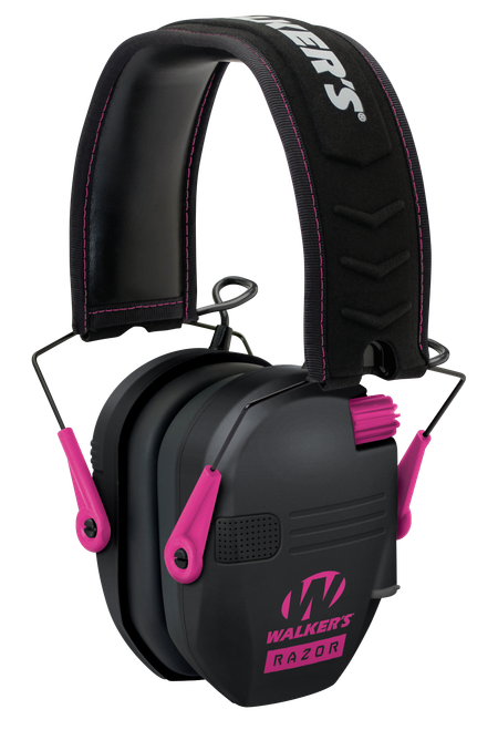 Walker's GWPRSEMPNK Razor Slim Electronic Muff 23 dB Over the Head Black Polymer w/Pink Accents