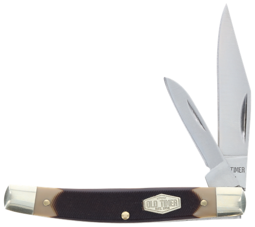 Old Timer 1179231 Middleman Jack 2.50" 1.70" Folding Clip/Sheepsfoot Plain Stainless Steel Blade Black/Tan Sawcut Bone Handle