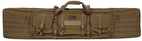 GPS Bags DRC55FDE Double Rifle Case Flat Dark Earth 600D Polyester w/ 2 Padded Pistol Sleeves MOLLE Webbing & Lockable Zippers