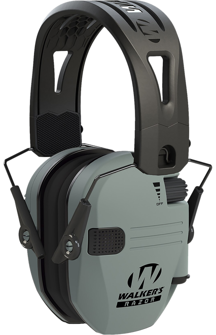 Walker's GWPRSEMRHBGY Razor Tacti-Grip 23 dB Over the Head Battleship Gray/Black Polymer