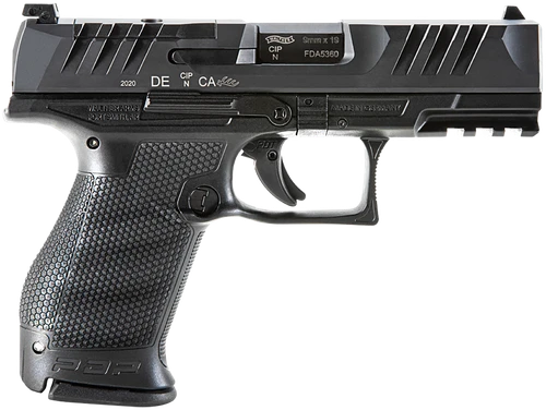 Walther Arms 2854686 PDP  Compact Frame 9mm Luger 10+1 4" Black Steel Barrel, Black Optic Ready/Serrated Steel Slide, Black Polymer Frame w/Picatinny Rail, Textured Polymer Grip, Ambidextrous