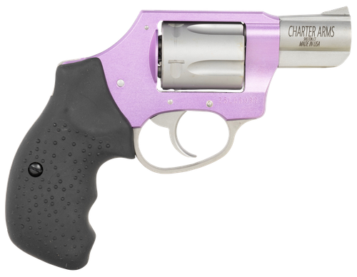 Charter Arms 53841 Undercover Lite Lavender Lady Small 38 Special 5rd 2" Stainless Steel Barrel & Cylinder, Lavender Aluminum Frame, Black Finger Grooved Rubber Grip, Concealed Hammer
