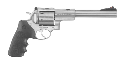 Ruger 5505 Super Redhawk  Large Frame 454 Casull 6rd 7.50" Satin Stainless w/Integral Mount Barrel, Satin Stainless Cylinder & Frame, Black Hogue Finger Groove Tamer Monogrip, Transfer Bar Safety