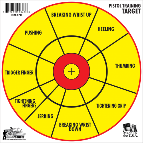 Pro-Shot PTT6PK Pistol Training  12" Diagnostic Bullseye Hanging Paper Yellow/Red Impact Enhancement 6 Pack