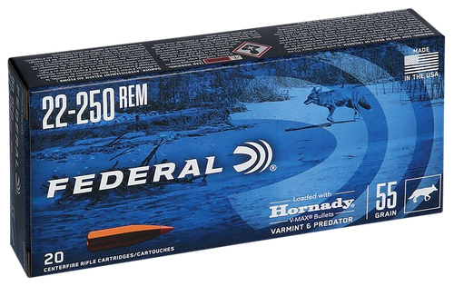 Federal V22250VM2 Varmint & Predator  22-250Rem 55gr Hornady V-Max 20 Per Box/10 Case
