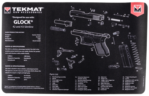 TekMat TEKR17GLOCK4243 Glock 42/43 Cleaning Mat Black/White Rubber 11"x17" Glock 42/43 Parts Diagram