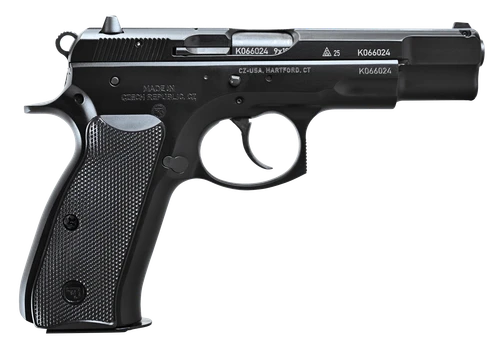 CZ-USA  75B 50th Anniversary Elite 9mm Luger 16+1 4.60" Black Barrel, Engraved 50th Anniversary/Serrated Slide, Black Polycoat Steel Frame w/Beavertail, Black Plastic Grip