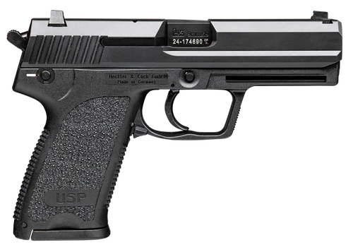 HK 81000310 USP V1 9mm Luger Caliber with 4.25" Barrel, 10+1 Capacity, Overall Black Finish, Serrated Trigger Guard Frame, Serrated Steel Slide, Polymer Grip & No Manual Safety Includes 3 Mags
