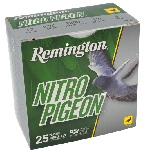 Remington Ammunition R28682 Nitro Pigeon  12Gauge 2.75" 1 1/4oz 8Shot 25 Per Box/10 Case
