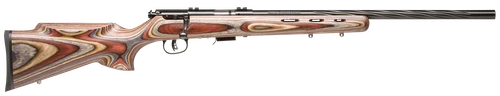 Savage Arms 96770 93R17 BRJ Full Size 17 HMR 5+1 21" Matte Black Spiral Fluted Barrel, Matte Black Drilled & Tapped Carbon Steel Receiver, Royal Jacaranda Monte Carlo Laminate Stock, Right Hand
