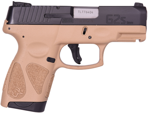 Taurus 1-G2S931T G2S  Compact Frame 9mm Luger 7+1 3.26" Matte Stainless Steel Barrel, Black Stainless Steel Serrated Slide, Coyote Tan Polymer Frame w/Accessory Rail, Black Polymer Grip