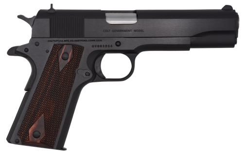 Colt Mfg O1911C 1911 Government 45 ACP 7+1, 5" Stainless National Match Barrel, Blued Serrated Steel Slide & Frame w/Beavertail Double Diamond Checkered Rosewood Grip