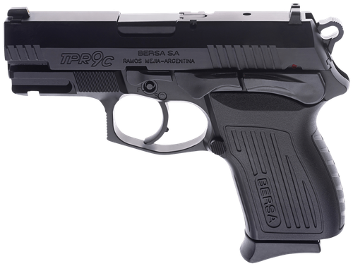 Bersa TPR9CM TPRC  Compact Frame 9mm Luger 13+1, 3.25" Black Manual Barrel, Matte Black Serrated Steel Slide & Aluminum Frame, Ambidextrous