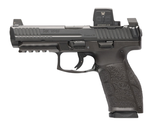 HK 81001351 VP9A1 F w/Optic 9mm Luger 15+1 4.53" Black Barrel & Steel Serrated w/Optic Slide, Black Polymer Frame w/Picatinny Rail, Textured Grip, Vortex CCW