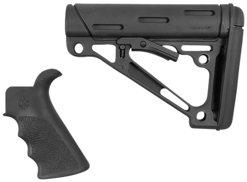 Hogue 15055 OverMolded Combo Kit Black Synthetic with Rubber Overmold, Collapsible Stock, Beavertail Grip with Finger Grooves, Fits Commercial Buffer Tube (Tube Not Included)