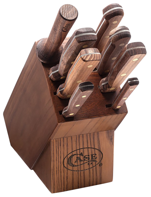 Case 10249 Household Cutlery Set Plain/Serrated Satin Tru-Sharp SS Blade Walnut Handle 9 Piece