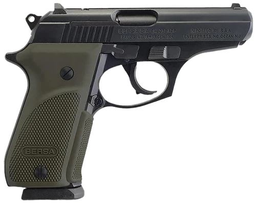 Bersa T380PMC Thunder Combat Sub-Compact Frame 380 ACP 15+1, 3.50" Black Steel Barrel, Matte Black Serrated Steel Slide & Aluminum Frame w/Beavertail, Olive Wrap-Around Grip
