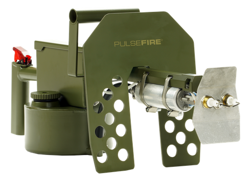 Exothermic Technologies PFLRT Pulsefire LRT Green Powder Coated Aluminum/Brass/Viton 25 ft Flame Range 25.70" Long Fuel Gasoline/Gasoline, Diesel Mix Includes Battery/Battery Charger