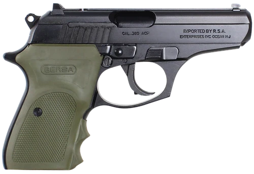 Bersa T380MC Thunder Combat Micro-Compact Frame 380 ACP 8+1, 3.50" Black Steel Barrel, Matte Black Serrated Steel Slide & Aluminum Frame w/Beavertail, Olive Wrap-Around Grip