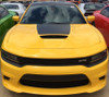 front of yellow FAST! OE style Daytona Dodge Charger Hood Stripes 2015-2021