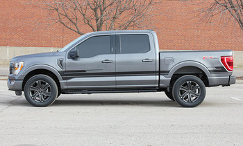 side of gray 2021 Ford F150 Truck Side Stripes SWAY XL SIDE KIT 2021+