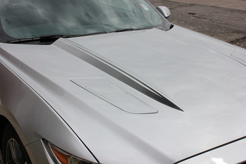 hood of silver Ford Mustang Faded Hood Decals FADED HOOD SPEARS 2015-2017 2018