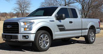 front angle of Ford F150 Side Decals and Stripes ELIMINATOR 3M 2015-2020 front angle of Ford F150 Side Decals and Stripes ELIMINATOR 3M 2015-2020