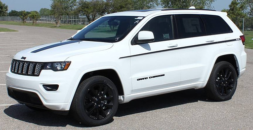 front angle of white 2019 Jeep Grand Cherokee Side Stripe PATHWAY 2011-2020