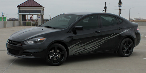 side of black Dodge Dart Side Door Stripes RIPPED DART 2013 2014 2015 2016