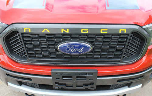 front view of 2020 Ford Ranger Grill Decals RANGER GRILL LETTERS 2019 2020 2021