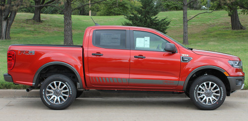 side of red 2019 Ford Ranger Side Rocker Stripes NOMAD ROCKER 2019-2024