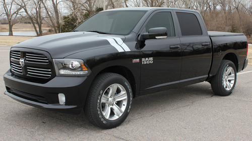 side of Dodge Ram Hood Hashmarks Stripes RAM DOUBLE BAR 2009-2018 (2019-2021 Classic)