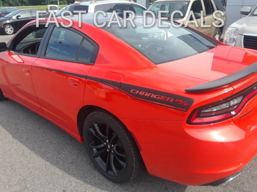 rear angle of HOT! RT, Hemi, SXT Dodge Charger Stripes  RECHARGE 15 2015-2024