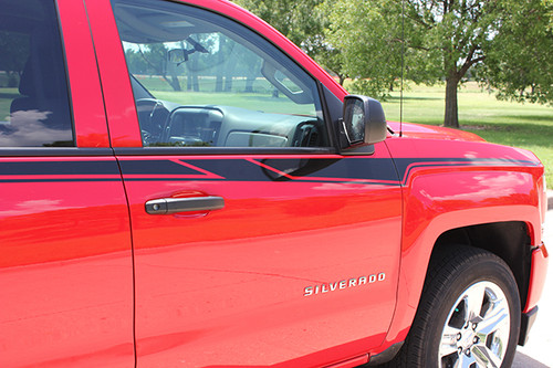 door stripes on red 2016 Chevy Silverado Side Graphics ACCELERATOR