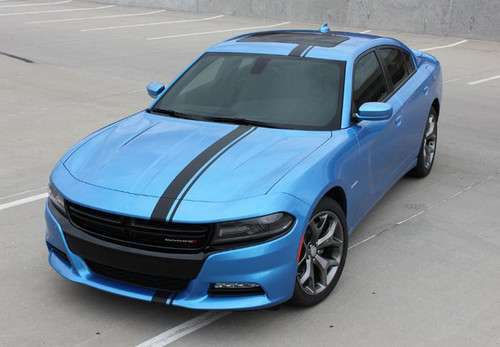 front of blue 2016 Dodge Charger Euro Stripes E RALLY 2015-2024