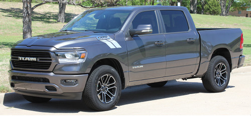 side angle of 2019 Dodge Ram Fender Stripes RAM HASHMARKS 2019-2024