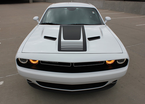 front of Dodge Challenger Custom Hood Decals CUDA STROBE 2008-2024