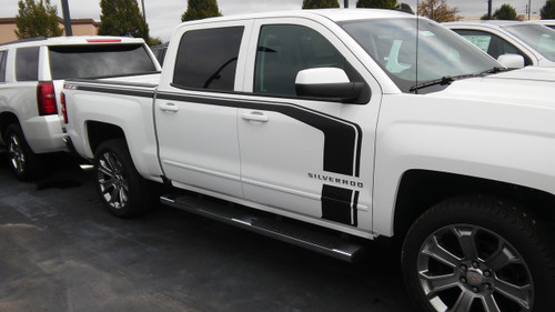 side of white 2018 Chevy Silverado Special Edition Stripes FLOW SIDE 2016-2018