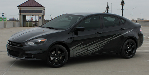 side of black Dodge Dart Side Door Stripes RIPPED DART 2013 2014 2015 2016