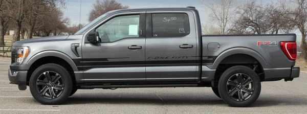 side of gray 2021 Ford F150 Side Graphic Decals SWAY SIDE KIT 2021-2025
