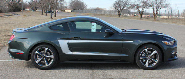 side of 2015 Ford Mustang with Racing Stripes REVERSE 2015-2017