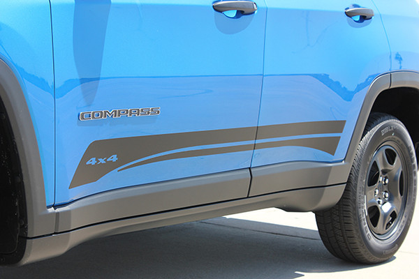 side of blue 2018 Jeep Compass Rocker Stripe COURSE ROCKER 2017-2025