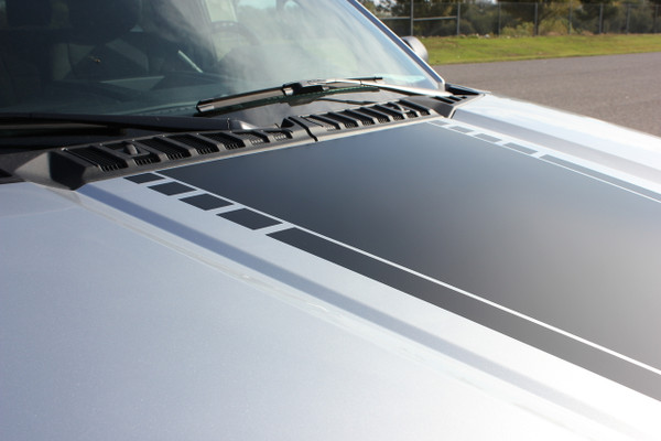 close up of Hood Stripes for 2018 Ford F150 SPEEDWAY HOOD 2015-2020